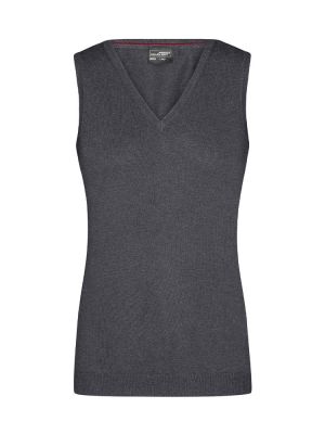 Grauer Damen-Pullunder aus Baumwolle mit V-Ausschnitt und taillierter Passform
