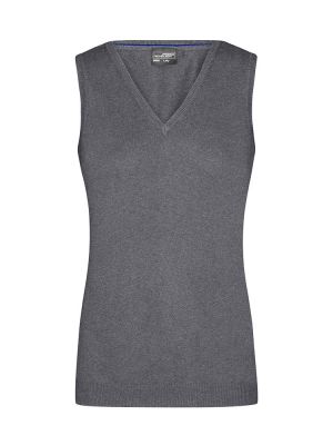 Stickpullunder Damen in Grau – Eleganter V-Ausschnitt, taillierte Passform und feine Strickqualität, ideal für Business & Freizeit. Perfekt für Bestickung mit Logo