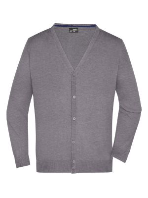 Strickcardigan Herren in Grau mit V-Ausschnitt und Rippbündchen