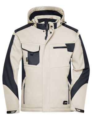 Softshell Arbeitsjacke Herren Beige mit Kapuze, warm gefüttert, wetterfest