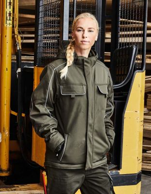 Gefütterte Arbeitsjacke Unisex mit Kapuze aus Softshell für kalte Tage – ideal für Bau, Lager oder Außendienst