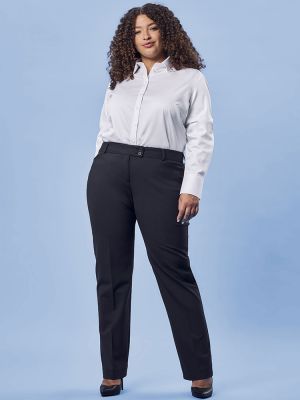 Damen Hose Premium Regular Fit in Schwarz, mit geradem Beinverlauf und Bundfalte