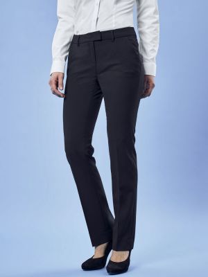 Schwarze Business Hose für Damen mit geradem Schnitt, mittlerer Leibhöhe und Hakenverschluss – elegante Stoffhose für das Büro
