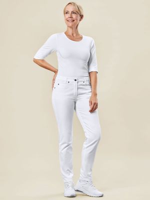 Weiße Arbeitshose Damen im Five-Pocket-Design Casual ideal für Berufe in Pflege, Labor und Medizin