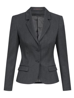 Grauer Damen Blazer Slim Fit mit tailliertem Schnitt und 2 Taschen – ideal für Büro, Empfang und Kundenkontakt