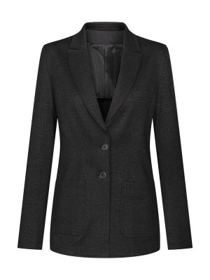 Damen Langblazer Glencheck Dunkelgrau mit Spitzfacon-Revers und aufgesetzten Taschen