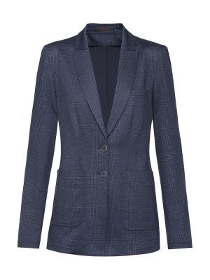 Damen Langblazer Glencheck Dunkelblau mit Spitzfacon-Revers und aufgesetzten Taschen