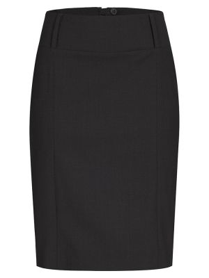 Knielanger Stiftrock in Schwarz für Damen mit Schlitz hinten, ideal für Büro, Empfang und Service-Berufe