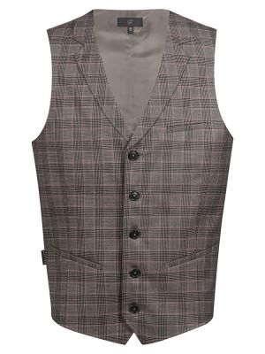 Herrenweste Glencheck Braun-Schwarz mit feinem roten Karo, Reverskragen und 5-Knopfleiste