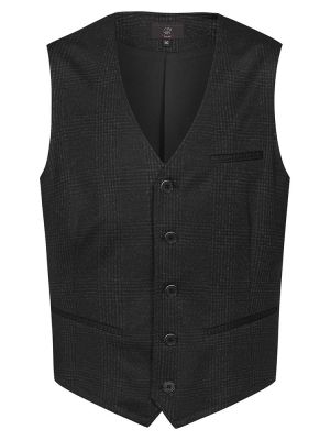 Herren Jersey Weste Glencheck Dunkelgrau – Regular Fit, 5-Knopf-Leiste, Leistentaschen, weicher Jersey-Stoff mit Stretch, Business- und Freizeitweste für Büro, Verkauf, Gastronomie