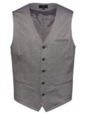 Herren Jersey Weste Glencheck Grau – Regular Fit, 5-Knopf-Leiste, Leistentaschen, weicher Jersey-Stoff mit Stretch, Business- und Freizeitweste für Büro, Verkauf, Gastronomie