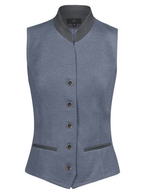 Blaugraue Damen-Trachtenweste mit Stehkragen, 4-Knopf-Verschluss und Paspeltaschen im modernen Landhausstil
