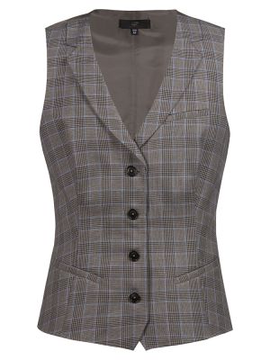 Damen Weste Glencheck Braun-Schwarz mit feinem blauem Karo, Reverskragen und 4-Knopfleiste