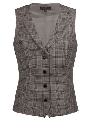 Glencheckweste Damen Braun-Schwarz mit feinem roten Karo, Reverskragen und 4-Knopfleiste