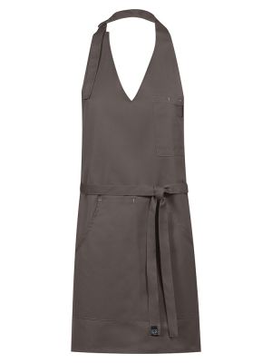 Damen Latzschürze Braun mit V-Ausschnitt, aufgesetzten Taschen und verstellbarem Halsband – ideal für Gastronomie, Catering, Bäckereien und Lebensmittelhandel
