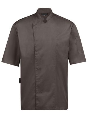 Braune Kochjacke Herren Kurzarm mit Stehkragen und verdeckter Knopfleiste – modische Wahl für Küche, Service und Gastronomie