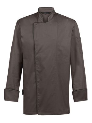 Herren Kochjacke in Braun im Regular Fit-Schnitt, verdeckten Druckknöpfen, modischen Kontrastpaspeln an der Knopfleiste