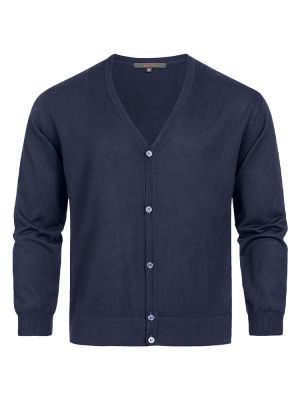 Strickjacke Herren Business in Blau mit V-Ausschnitt und Knopfleiste von Greiff