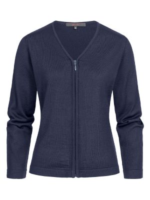 Damen-Strickjacke Dunkelblau – moderner Cardigan mit elegantem V-Ausschnitt und Reißverschluss