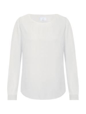 Damen Chiffon-Bluse Langarm Regular Fit in Offwhite, mit Rundhalsausschnitt und schmaler Manschette