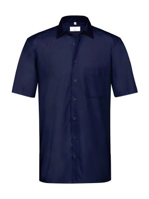 Dunkelblaues Kurzarmhemd für Herren mit Kent-Kragen und Brusttasche, Regular Fit