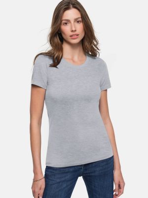 Rundhals Damen T-Shirt Grau meliert