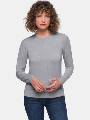 Pullover Damen aus Baumwolle in Grau mit Rundhalsausschnitt und Rippbündchen