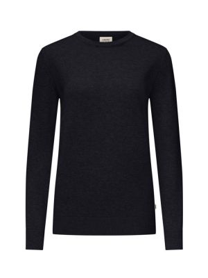 Damen Strickpullover aus Baumwolle in Schwarz mit Rundhals und Rippbündchen