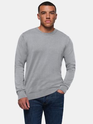 Unisex Baumwoll Pullover in Grau mit Rundhalsausschnitt und Rippbündchen