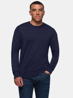 Unisex Pullover aus 100 % Baumwolle in Dunkelblau mit Rundhals und Rippstrickbündchen