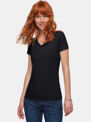 Damen V-Shirt Stretch Schwarz