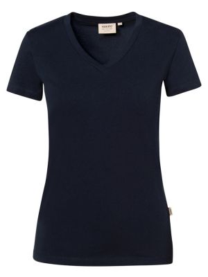 Damen V-Shirt Stretch Dunkelblau