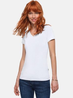 Damen V-Shirt Stretch  Weiß