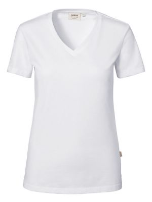 Damen V-Shirt Stretch  Weiß