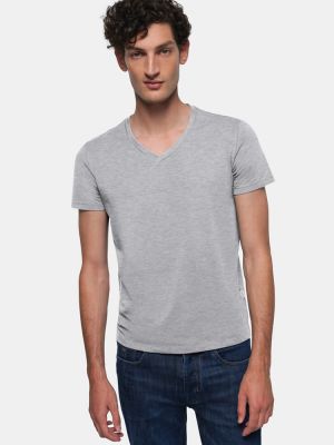 Herren V-Shirt Stretch Grau