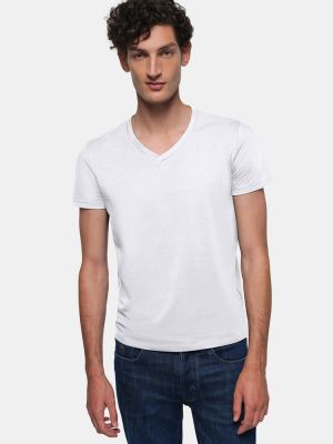 Herren V-Shirt Stretch Weiß