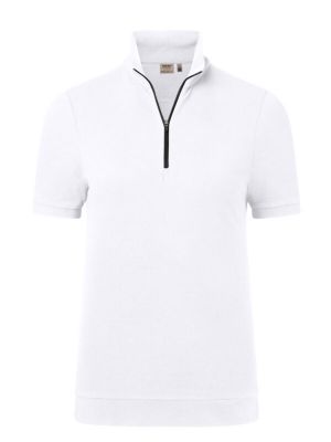 Shirt mit Reißverschluss Damen Weiß – bequemes Piqué-Shirt für Beruf und Corporate Fashion