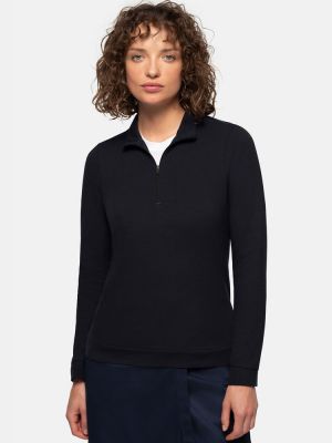 Damen Zip-Longsleeve in Schwarz mit 1/3-Zip und schwarzem Reißverschluss