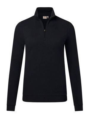 Damen Zip-Longsleeve in Schwarz mit 1/3-Zip und schwarzem Reißverschluss