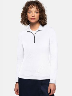 Damen Zip-Longsleeve in Weiß mit 1/3-Zip und schwarzem Reißverschluss