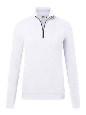 Damen Zip-Longsleeve in Weiß mit 1/3-Zip und schwarzem Reißverschluss