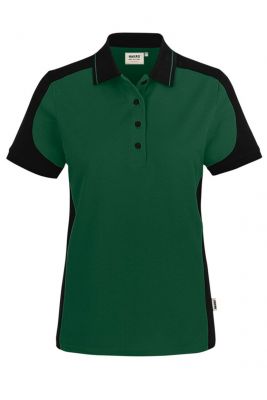 Dunkelgrünes Damen Arbeits Poloshirt in Tanne mit schwarzen Kontrasteinsätzen – robust & pflegeleicht