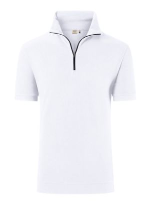 Weißes Poloshirt mit Reißverschluss für Herren – pflegeleicht, nachhaltig, ideal für Berufsalltag