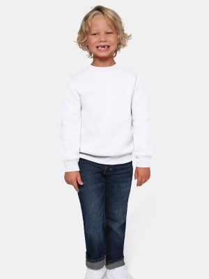 Kinder Sweatshirt Bio-Baumwolle in Weiß mit Rippbündchen und Rundhalsausschnitt