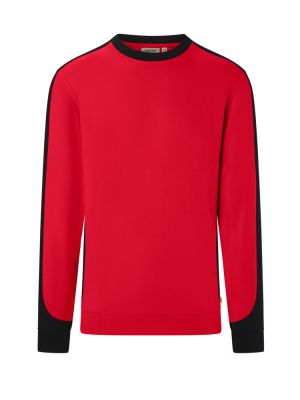 Arbeitssweatshirt rot mit schwarzen Kontraststreifen, Regular Fit für Feuerwehr & Rettungsdienste