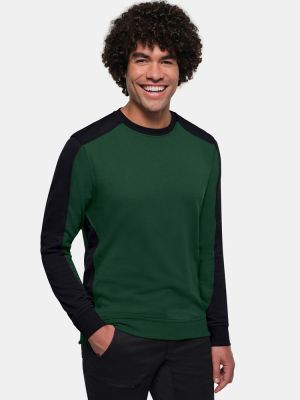 Arbeitssweatshirt dunkelgrün mit schwarzen Kontraststreifen, Regular Fit für Gartenbau & Forst
