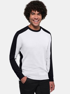 Weißes Arbeits Sweatshirt mit schwarzen Kontraststreifen, Regular Fit für Maler & Handwerk