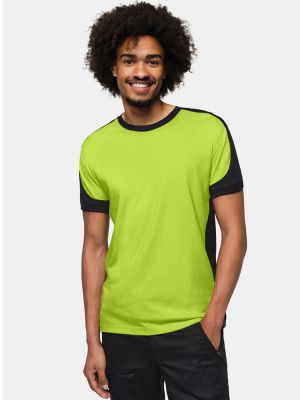 Kiwi-grünes Arbeitsshirt mit dunklen Kontrasteinsätzen – ideal für Veredelung mit Firmenlogo.