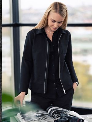 Damen Overshirt Schwarz mit Zwei-Wege-Reißverschluss