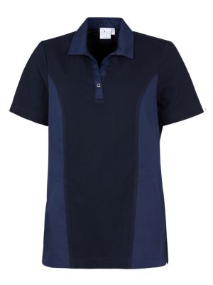 Dunkelblauer Damen Kasack im sportlichen Polo-Stil – ideal für Pflege, Praxis oder Klinikalltag